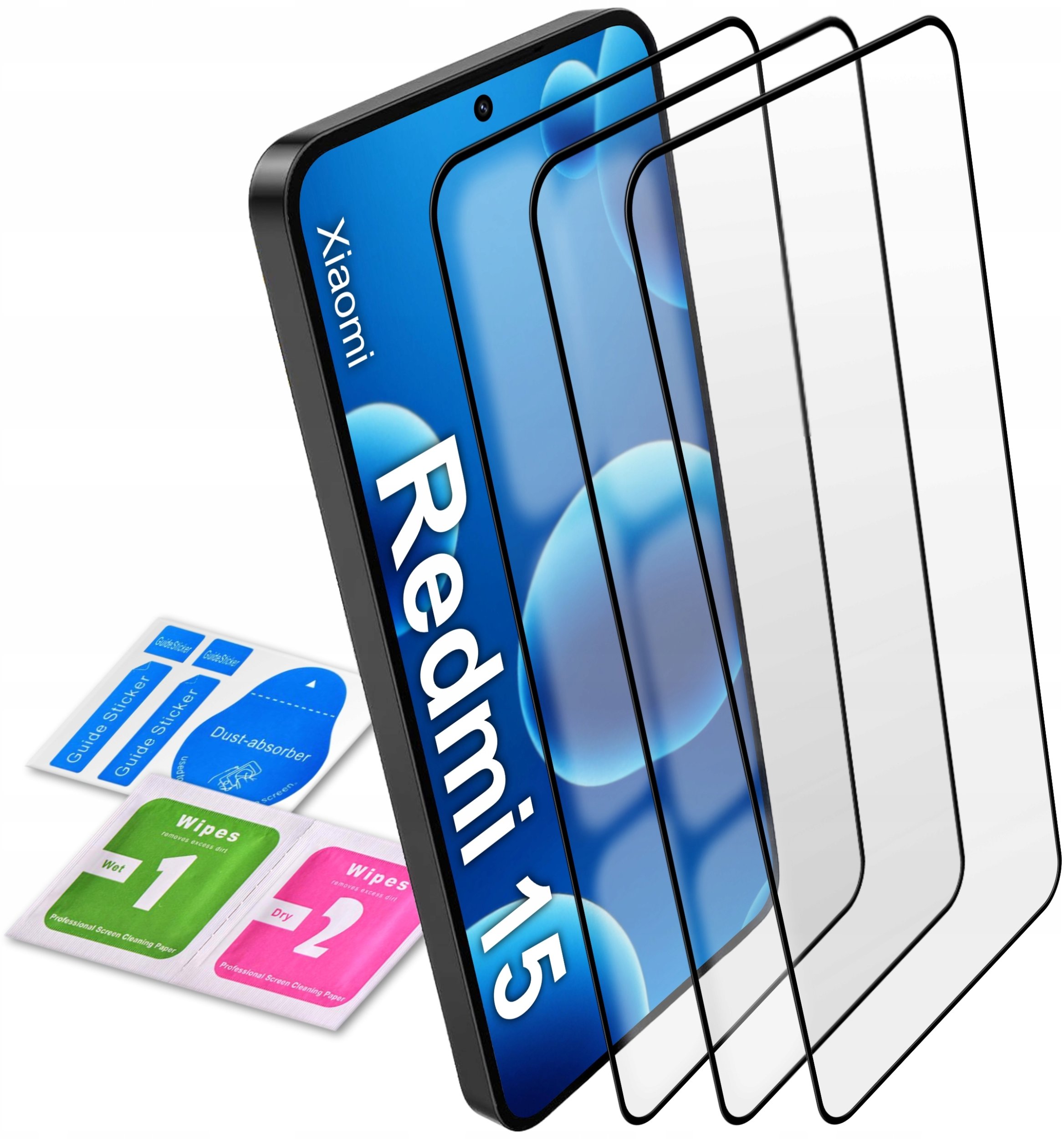 krainaGSM 3x Szkło hartowane NA CAŁY EKRAN do Xiaomi Redmi 15 SZYBKA OCHRONNA 5D 9H