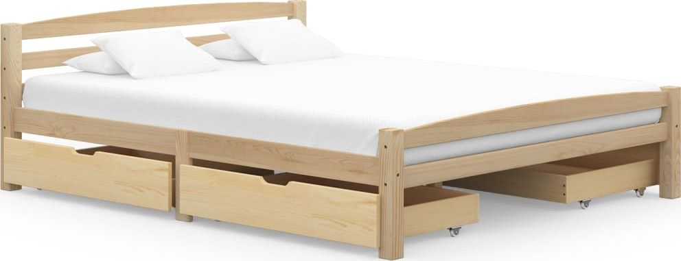 vidaXL Rama łóżka z 4 szufladami, lite drewno sosnowe, 160 x 200 cm