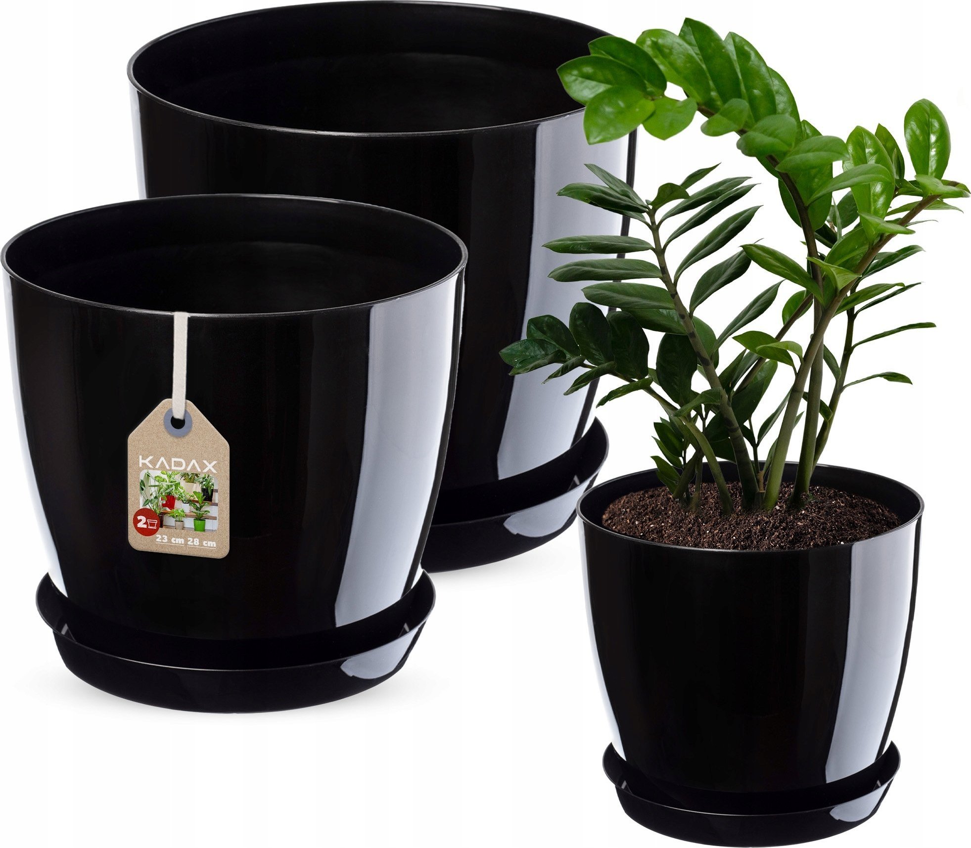 Kadax KADAX Doniczka Donica Czarna Połysk Zestaw 23+28cm