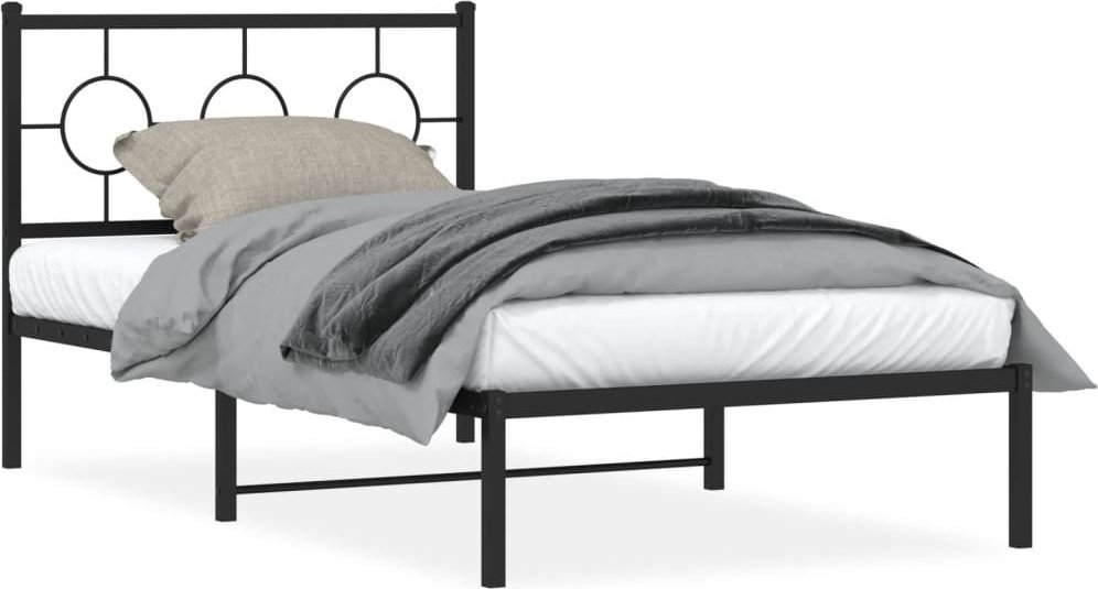 Metalowa Rama Łóżka Z Wezgłowiem, Czarna, 100X190 Cm