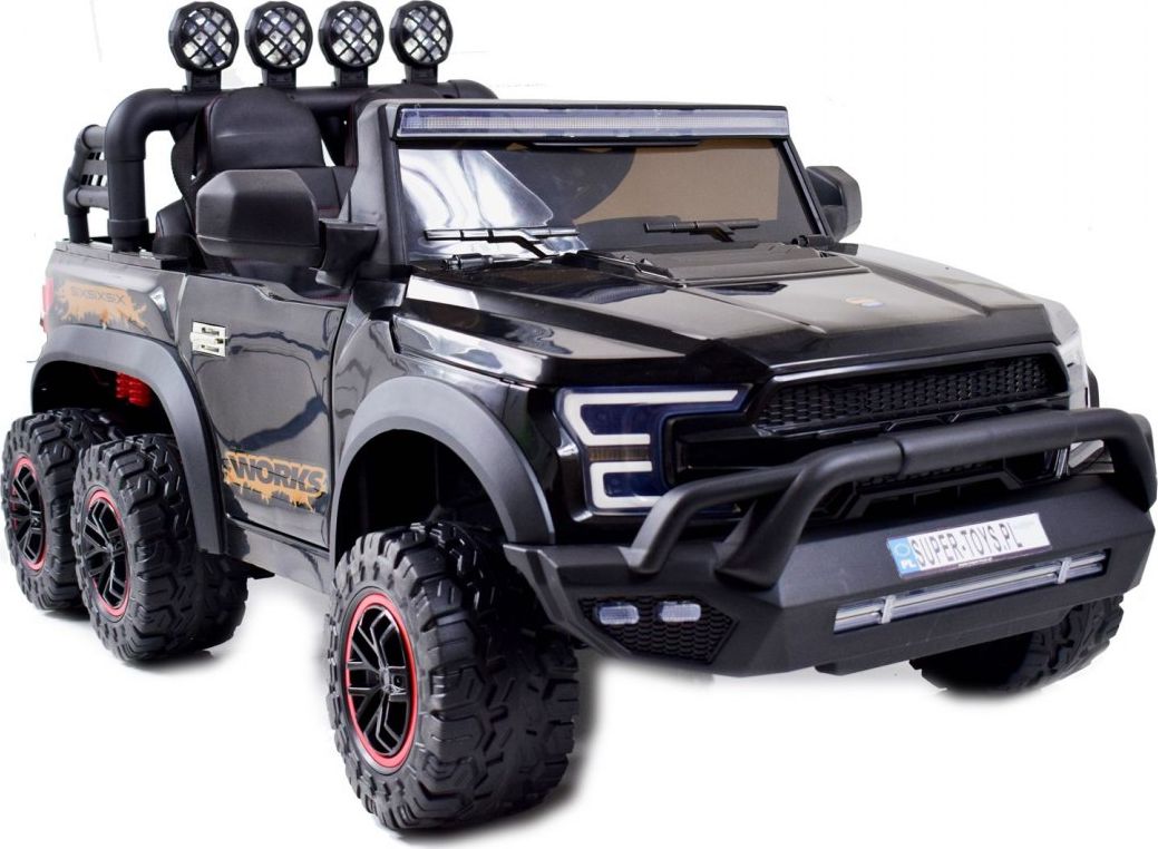Import SUPER-TOYS MEGA JEEP WORKS SIX 4X4, 2 X 12V MĘKKIE KOŁA, MIĘKKIE SIEDZENIE/JC003