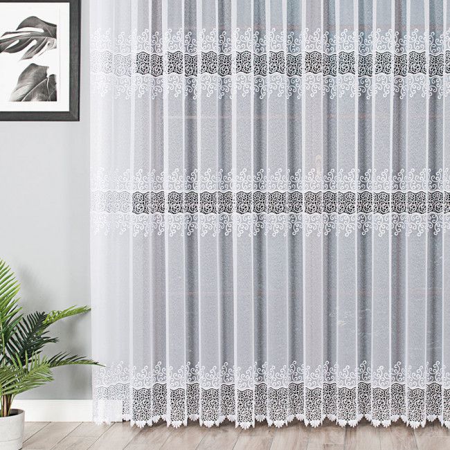 Markizeta Firanka biała z aplikacją na markizecie pasowa 082492 250cm.