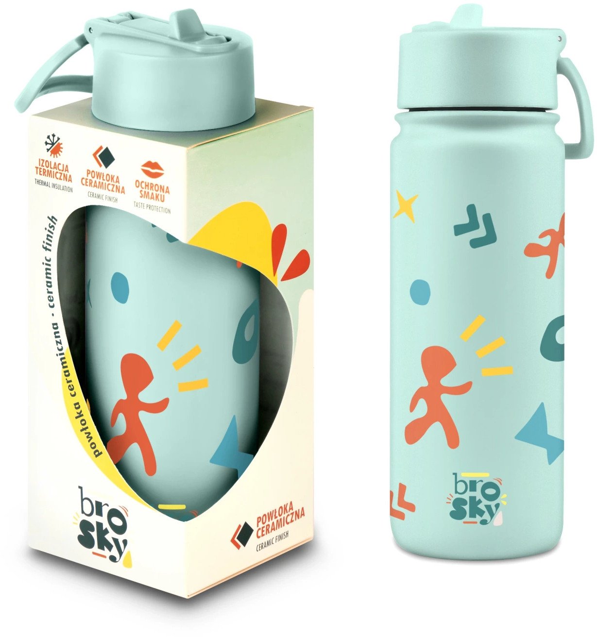 Brosky Pattern Stalowa butelka na wodę w kolorze miętowym 550ml