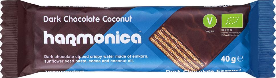 HARMONICA WAFELEK Z KREMEM KOKOSOWO KAKAOWYM W POLEWIE CZEKOLADOWEJ BIO 40 g - HARMONICA
