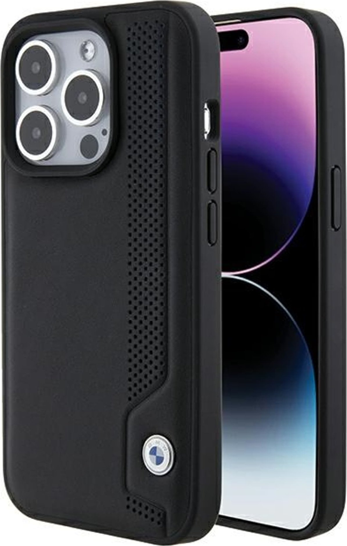 BMW BMW BMHCP15X22RBDK iPhone 15 Pro Max 6.1" czarny/black hardcase Leather Blue Dots