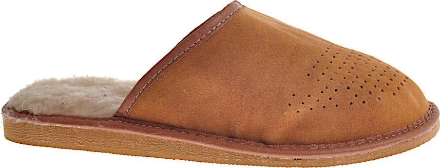 Pantofelek24 Domowe klapki z naturalnego zamszu Brązowe /G9-1 8942 S194/ 41