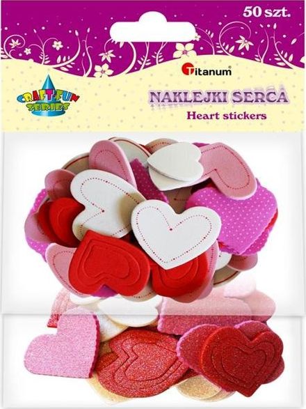 Titanum Naklejki piankowe serca mix kolorów 50szt