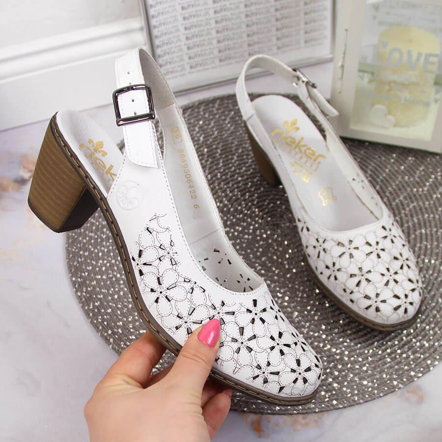 Rieker Sandały skórzane ażurowe Rieker W RKR531A białe, Rozmiar: 41