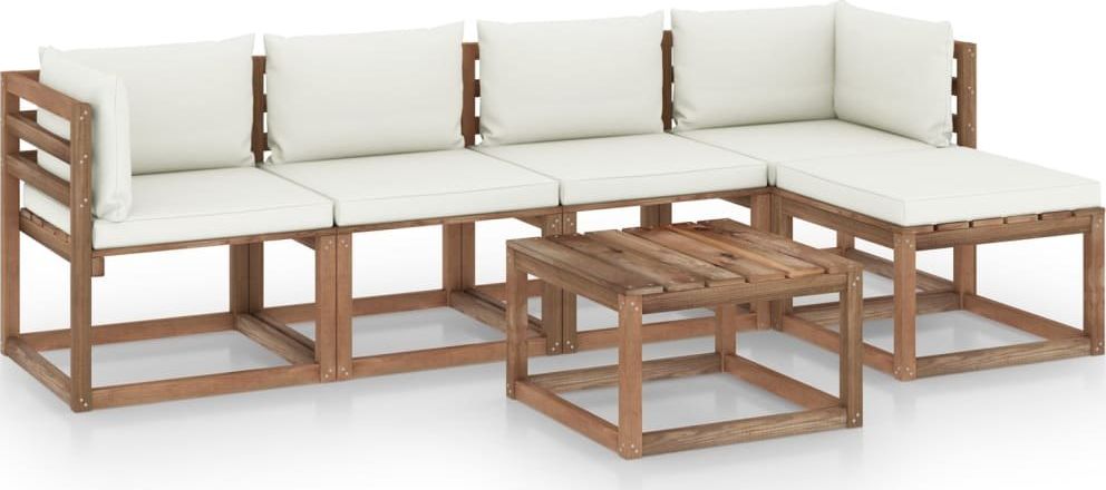 vidaXL 6-cz. zestaw wypoczynkowy do ogrodu, z kremowymi poduszkami