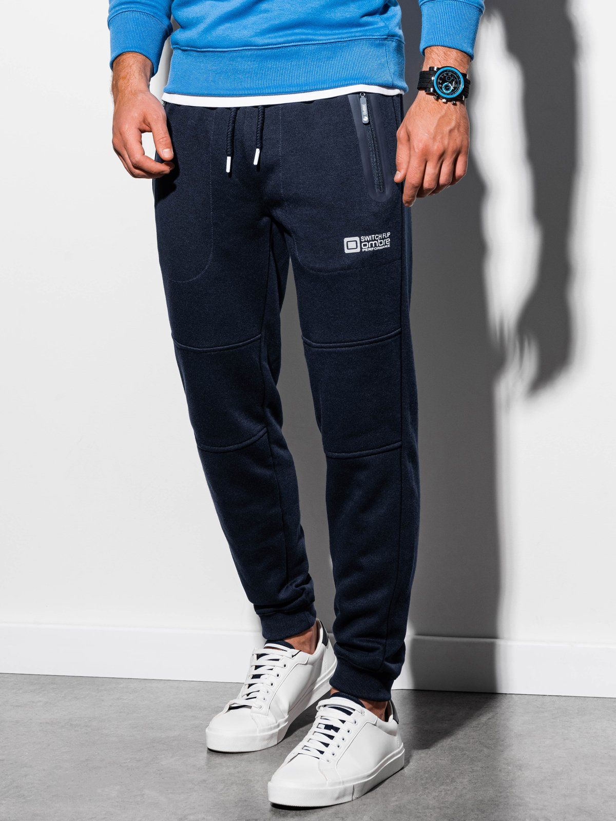 Ombre Spodnie męskie dresowe P902 - granatowe S