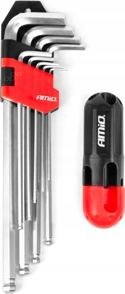 Klucze imbusowe hex z kulką extra długie imbusy zestaw crv 9 szt. amio-04303