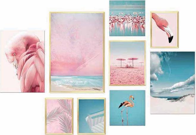 ART-POL Zestaw obrazów w ramie 9 sztuk obrazy różowe glamour