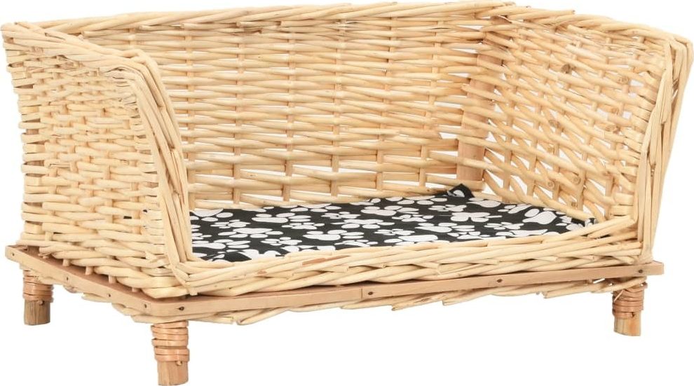 vidaXL Kosz dla psa z poduszką, 50x33x35 cm, naturalna wiklina