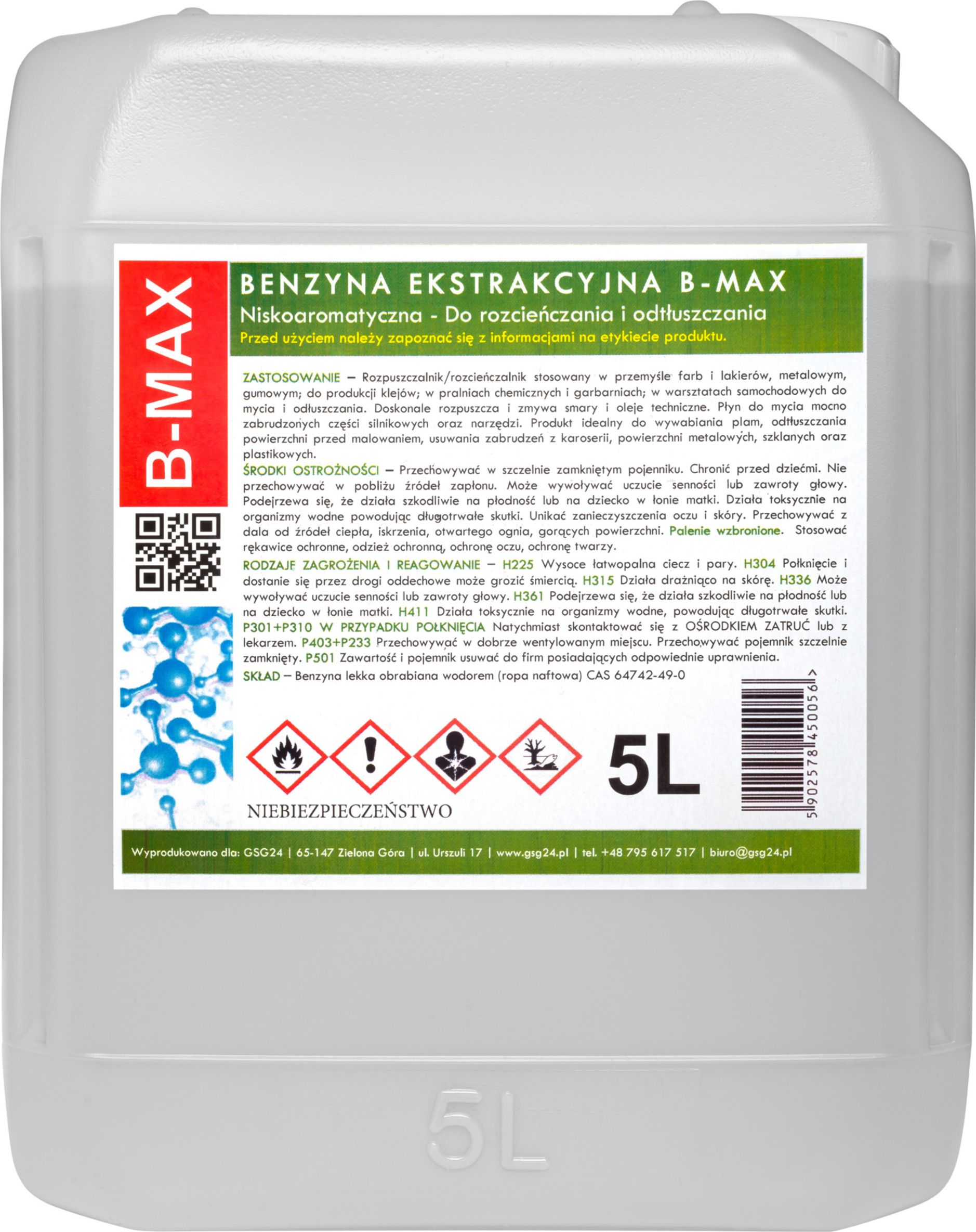 GSG Benzyna ekstrakcyjna bezwonna B-MAX 5L Benzyna ekstrakcyjna B-MAX 5L