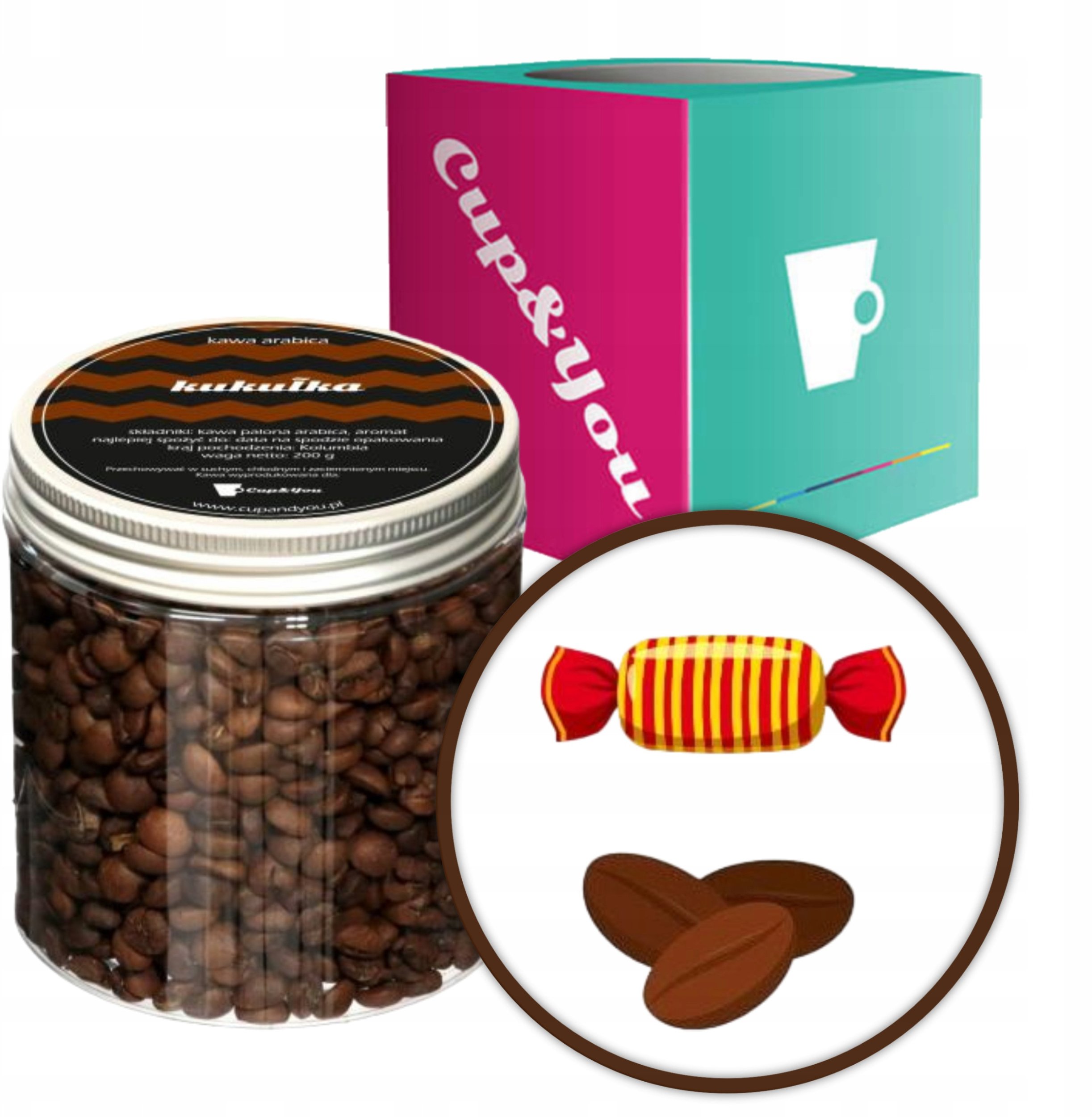 Kawa aromatyzowana ziarnista o smaku KUKUŁKA ARABICA Cup&You PREMIUM 200g na prezent upominek dla kobiety mężczyzny faceta mamy taty żony męża