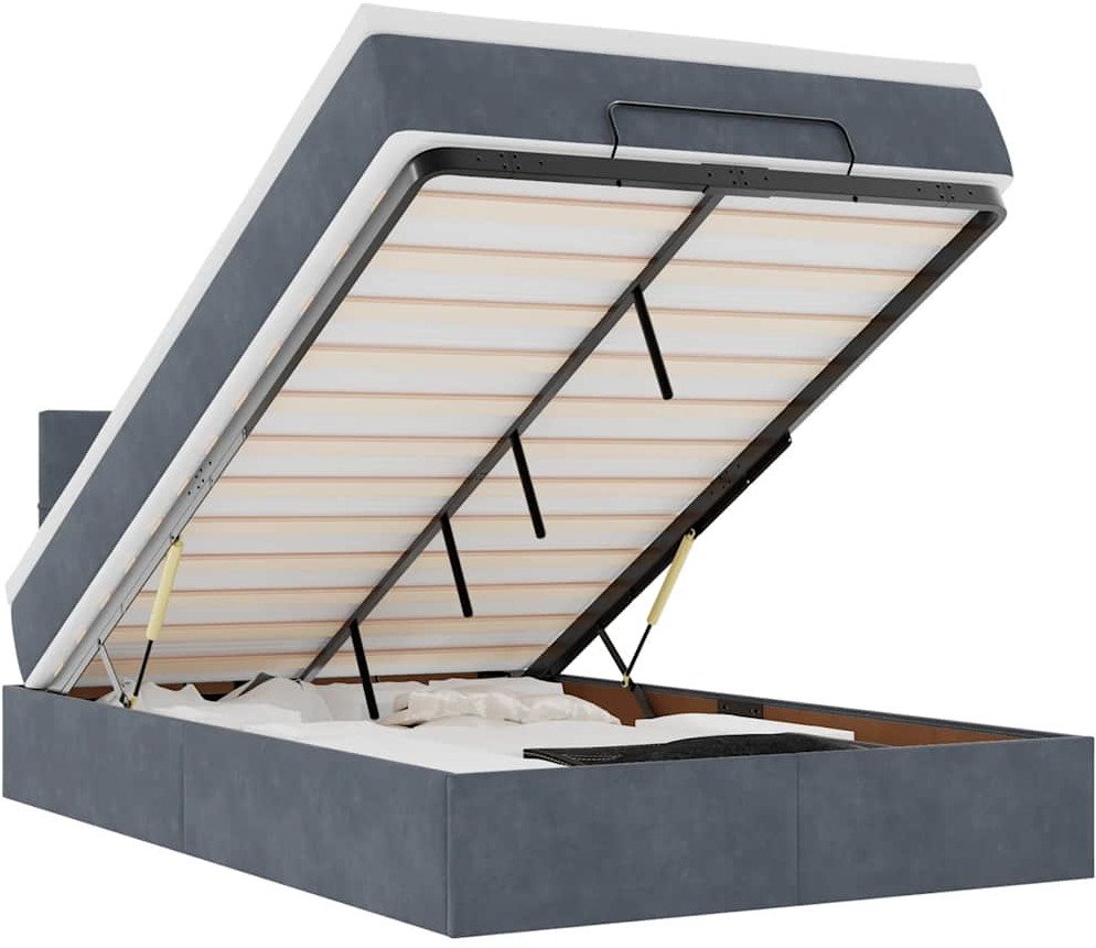 WaszeMeble Rama łóżka otomana z materacem, szara, 100x200 cm, aksamit