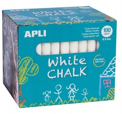 Kreda szkolna APLI, okrągła, 9x80mm, 100 szt., biała