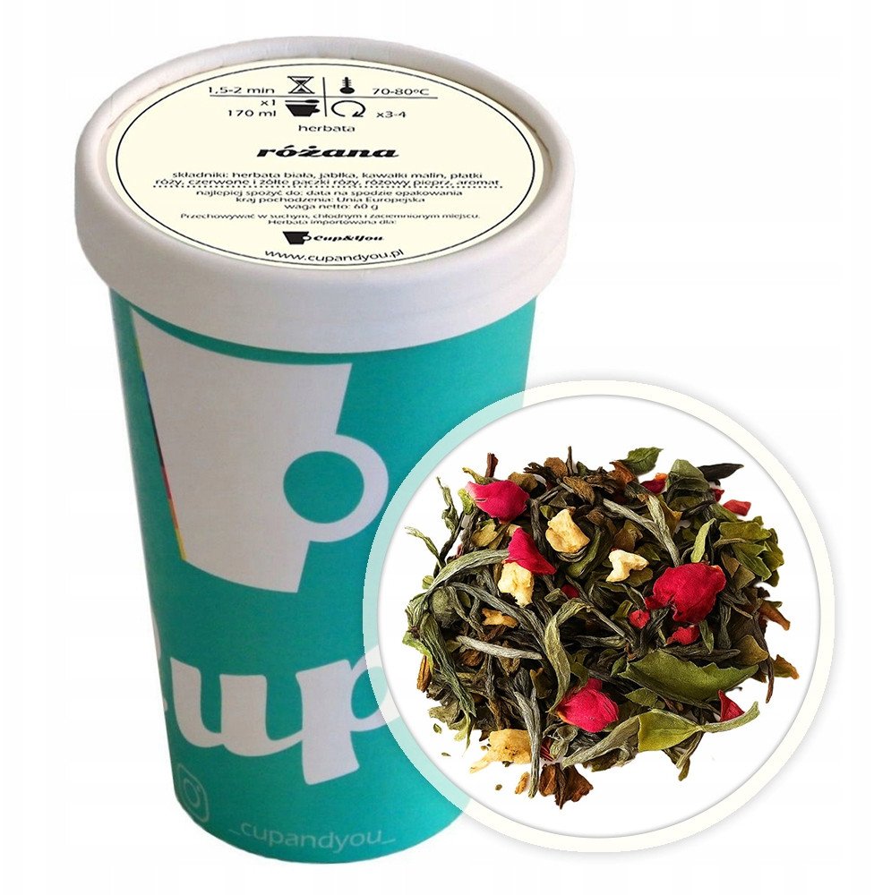 Herbata biała RÓŻANA premium jabłka maliny czerwone i żółte pączki róży 60g - herbata liściasta sypana mieszanka napar susz