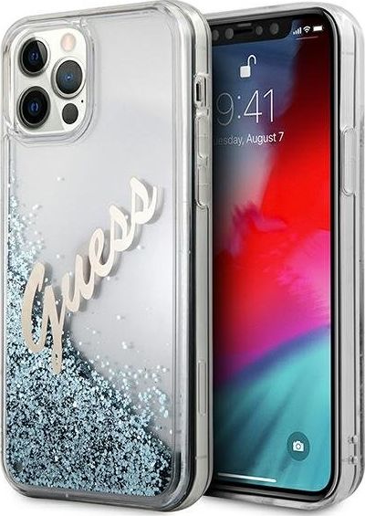 Guess Etui Guess GUHCP12LGLVSBL Apple iPhone 12 Pro Max niebieski/blue hardcase Glitter Vintage Script