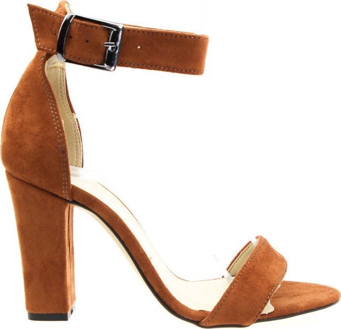 Estetino Sandały zamszowe na słupku z klamrą rude Estetino-40