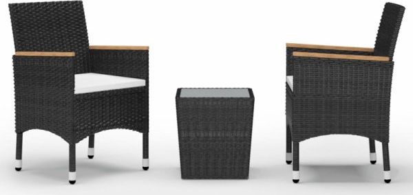 vidaXL VidaXL 3-cz. zestaw bistro, rattan PE i szkło hartowane, czarny