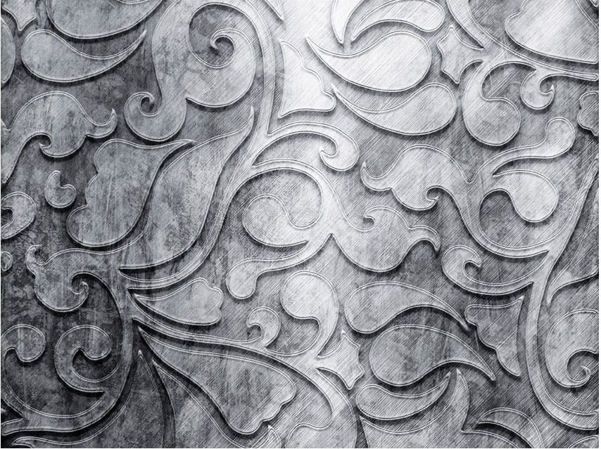 DecoNest Fototapeta - Srebrne tło z motywem roślinnym - 250X193