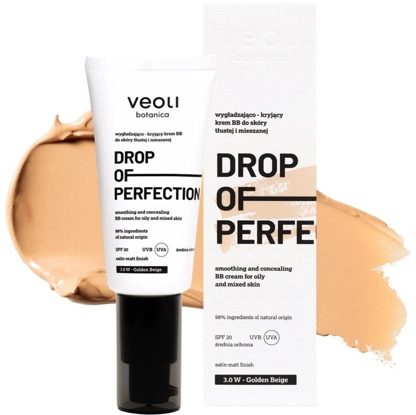Veoli Botanica Drop Of Perfection wygładzająco-kryjący krem BB do skóry tłustej i mieszanej 3.0W Golden Beige 30ml