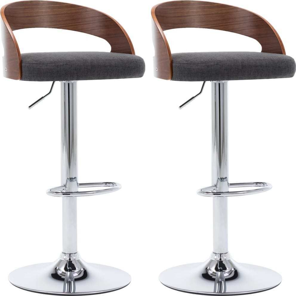 vidaXL Krzesła barowe, 2 szt., ciemnoszare, tkanina i gięte drewno