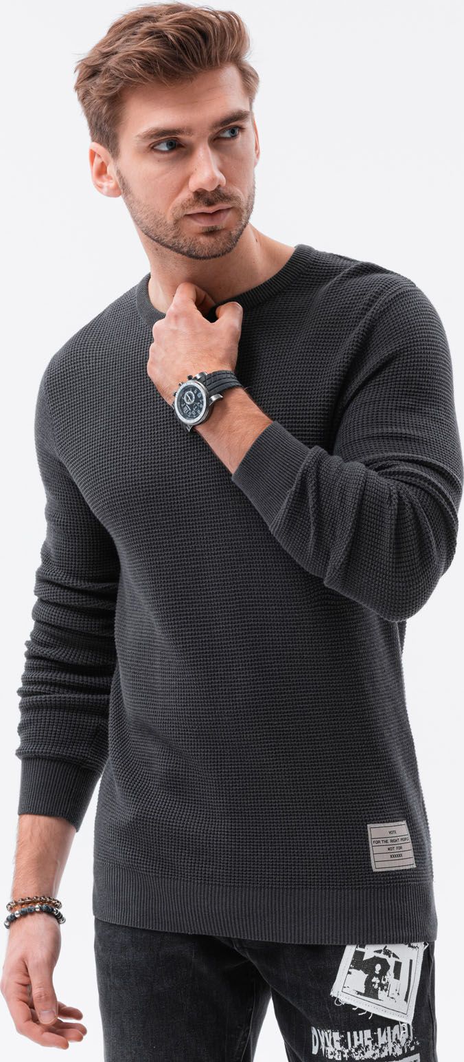 Ombre Sweter męski E185 - grafitowy XXL