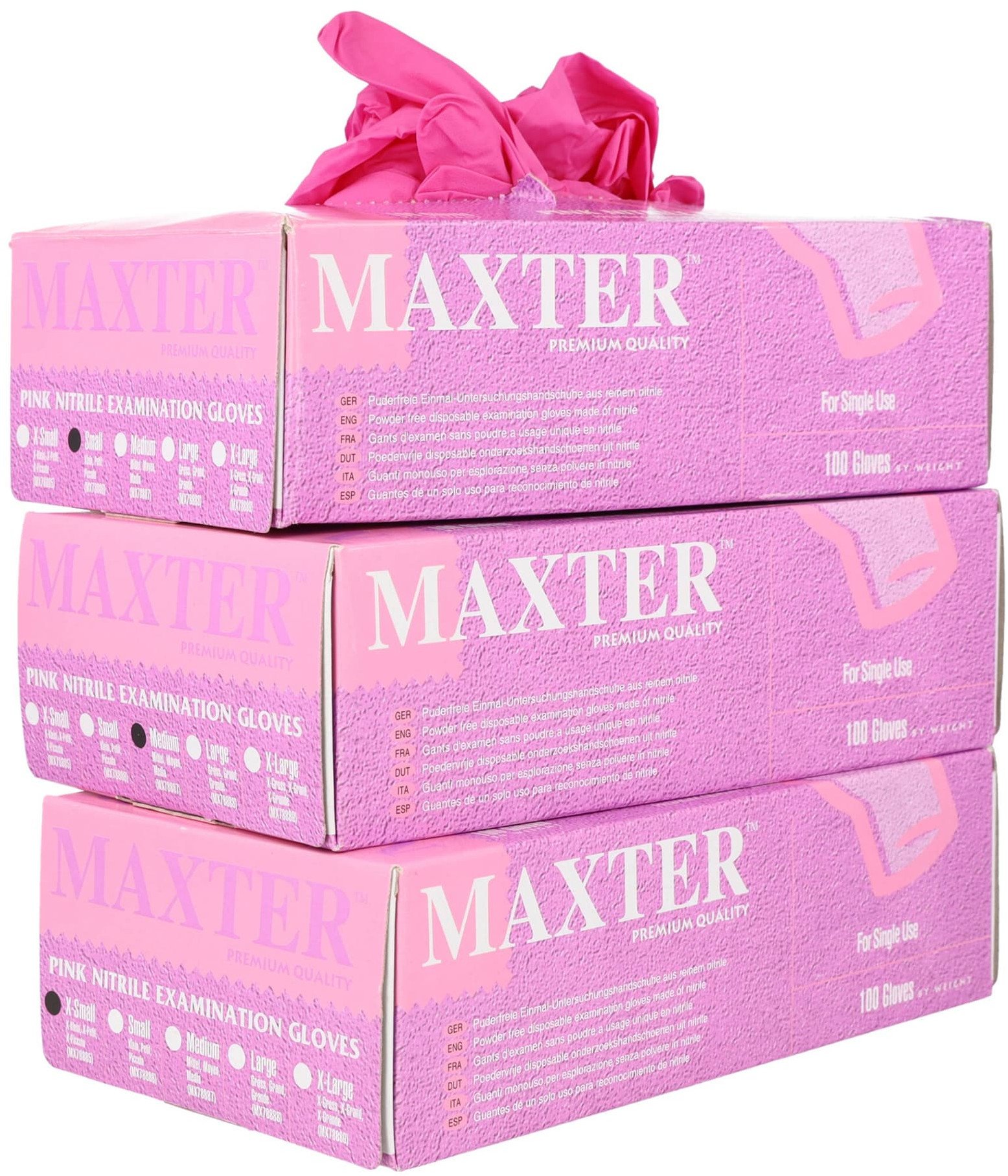 MAXTER rozm. XS opk/100 szt. różowe Rękawice nitrylowe bezpudrowe