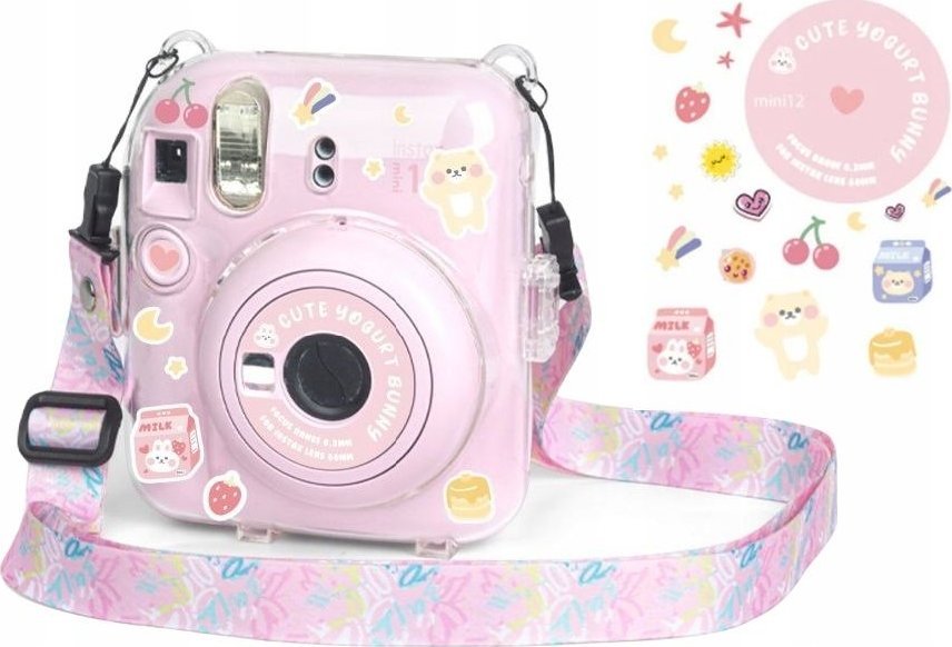 Pokrowiec LoveInstant Futerał Etui Case Pokrowiec Do Fujifilm Instax Mini 12 + Naklejki / Jogurtowy Królik