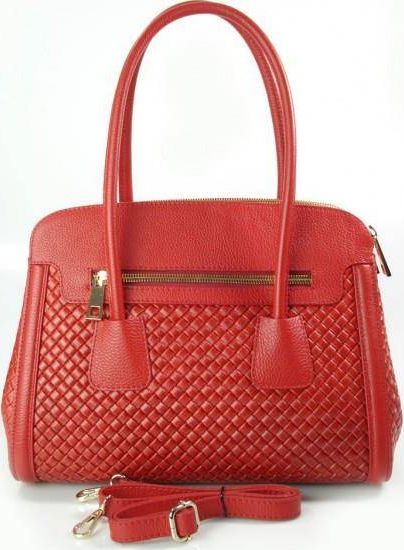 Kemer KUFEREK TRZY KOMORY ZŁOTE OKUCIA NA RAMIĘ TOREBKA VERA PELLE SKÓRA KRATKA CZERWONA HIT NM33R uniwersalny