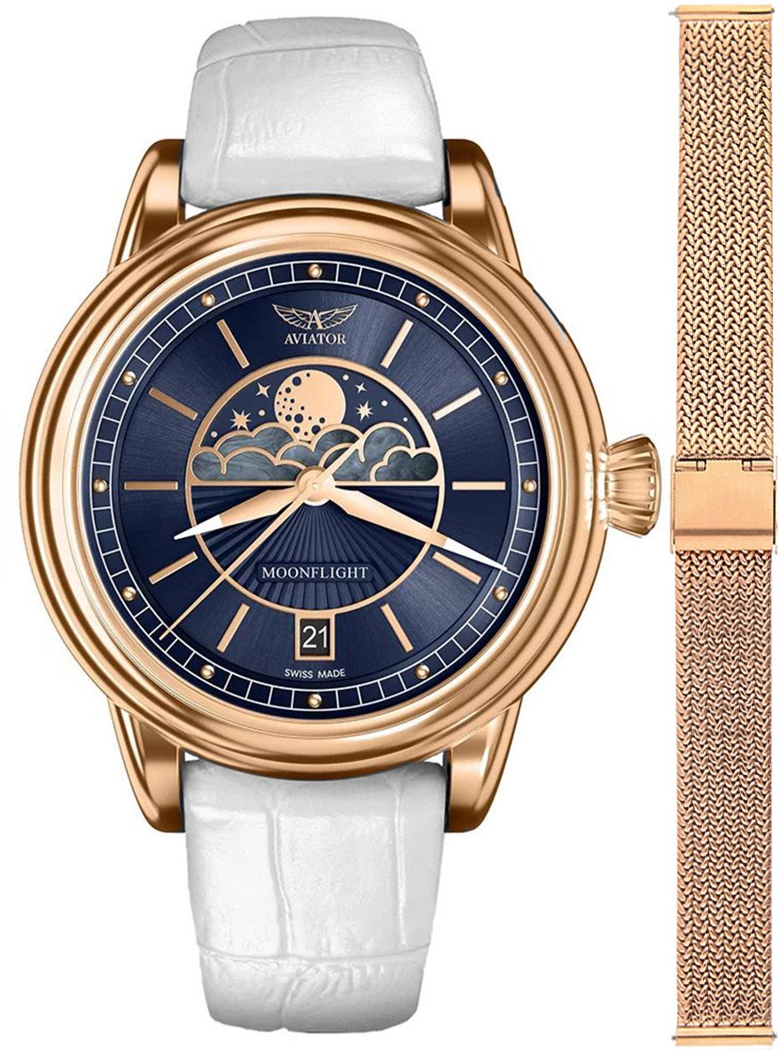 Zegarek damski Aviator V.1.33.2.256.4 WM-SET różowe złoto