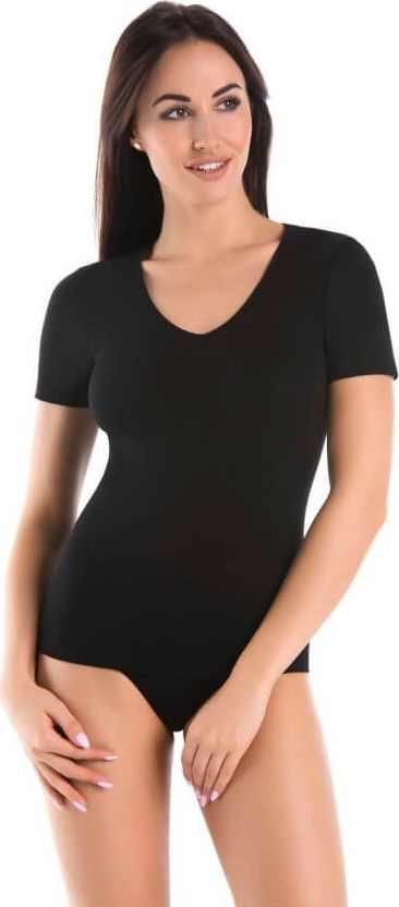 Teyli Koszulka T-shirt bawełniana dekolt V czarny L Czarny