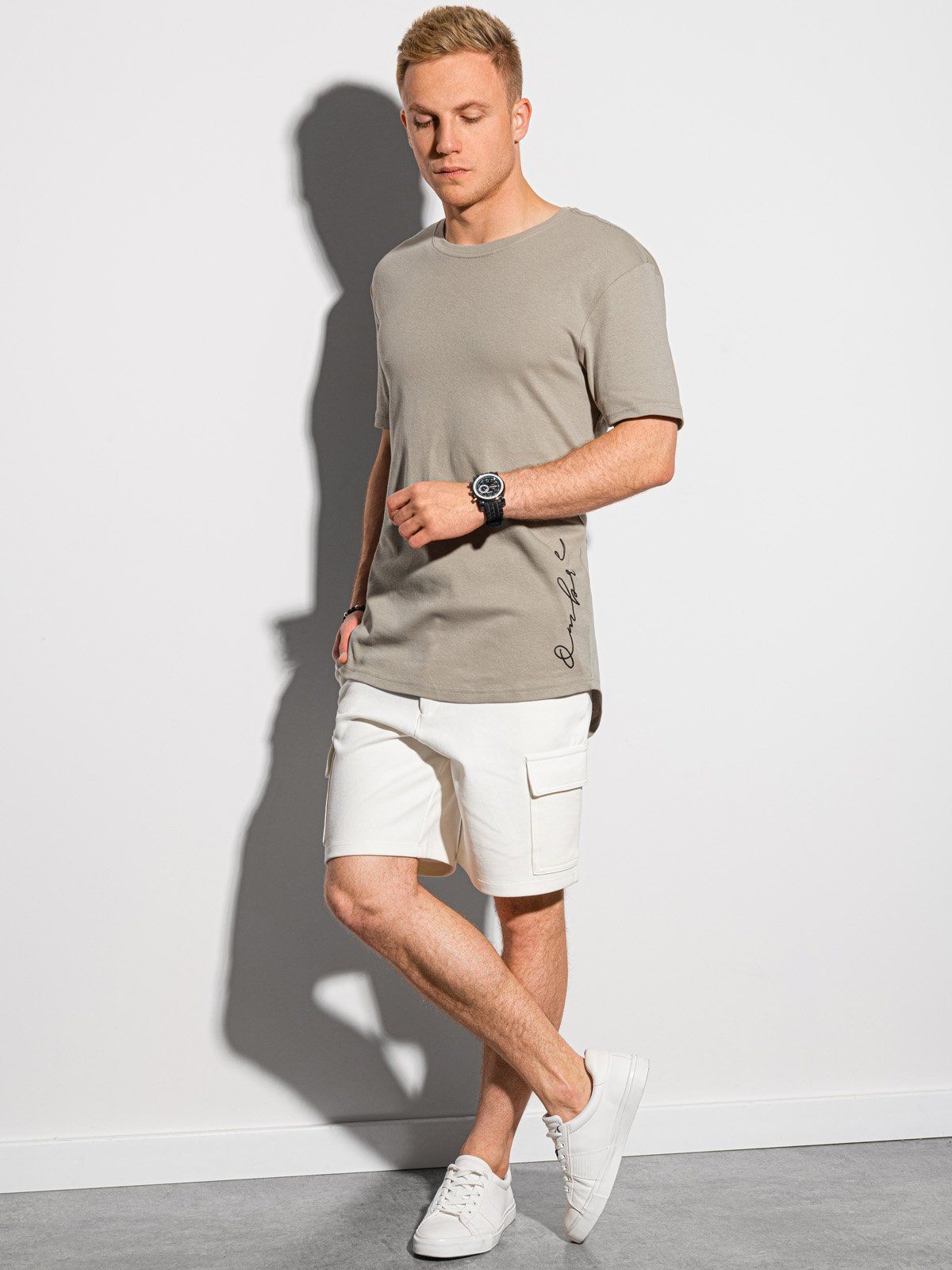 Ombre T-shirt męski bawełniany z nadrukiem S1387 - popielaty XXL