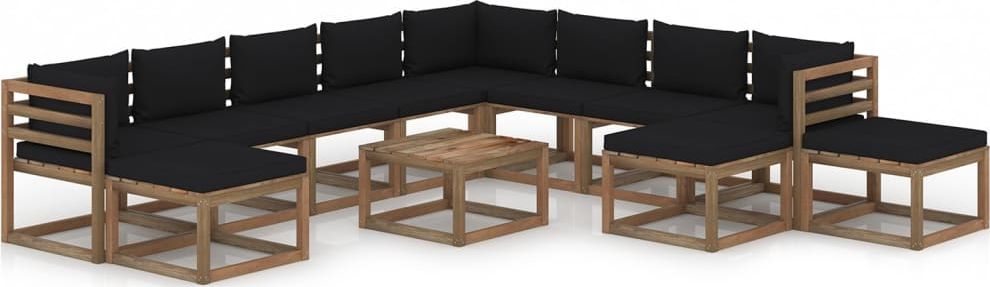 vidaXL 12-cz. zestaw wypoczynkowy do ogrodu, z poduszkami, czarny