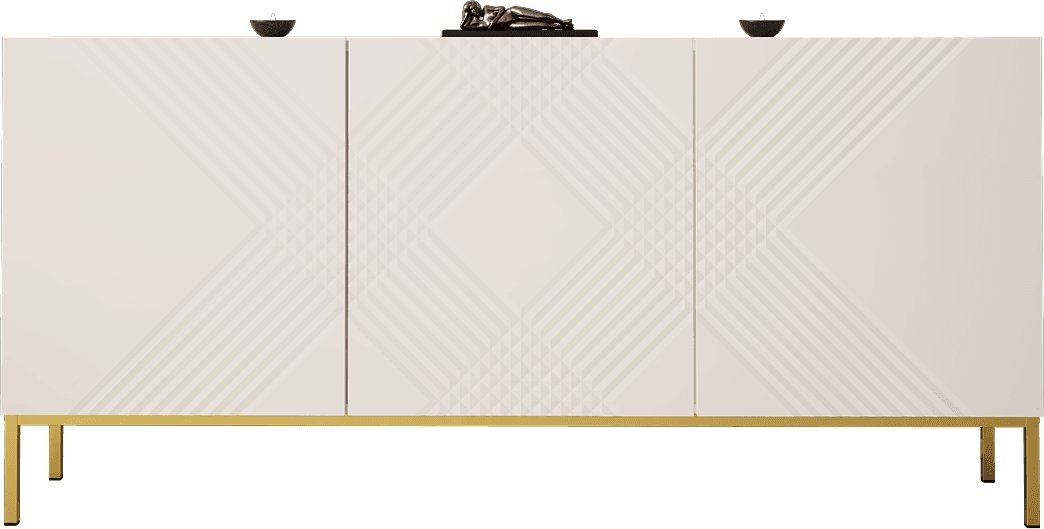 MEGSTYL KOMODA 160CM Z 3 DRZWICZKAMI NA ZŁOTYCH NÓŻKACH - EXITO 2 biały mat - biały połysk