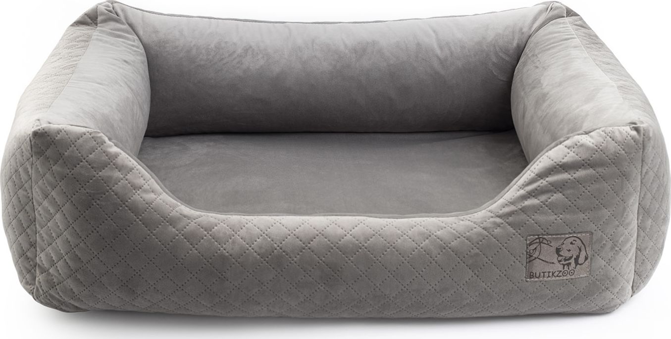 Boutiquezoo LEGOWISKO DLA MAŁEGO PSA KANAPA VELVET SZARA PODUSZKA PREMIUM L