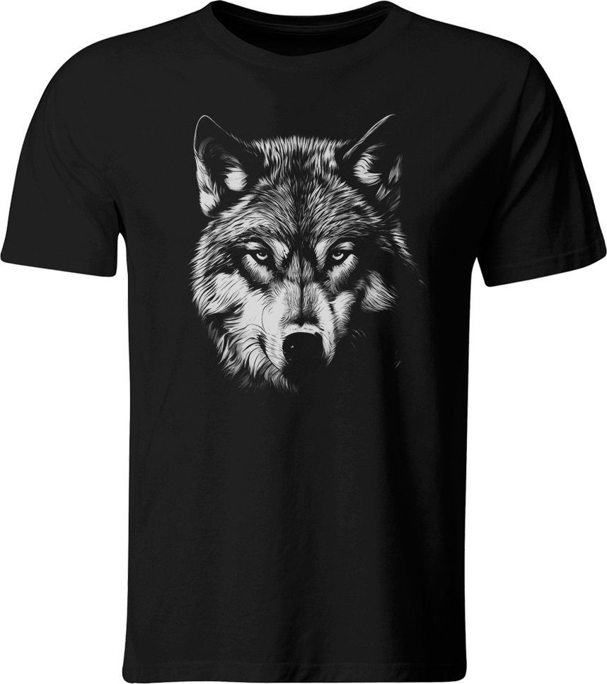 GiTees Samotny Wilk, Koszulka męska z nadrukiem, czarna, roz. 2XL