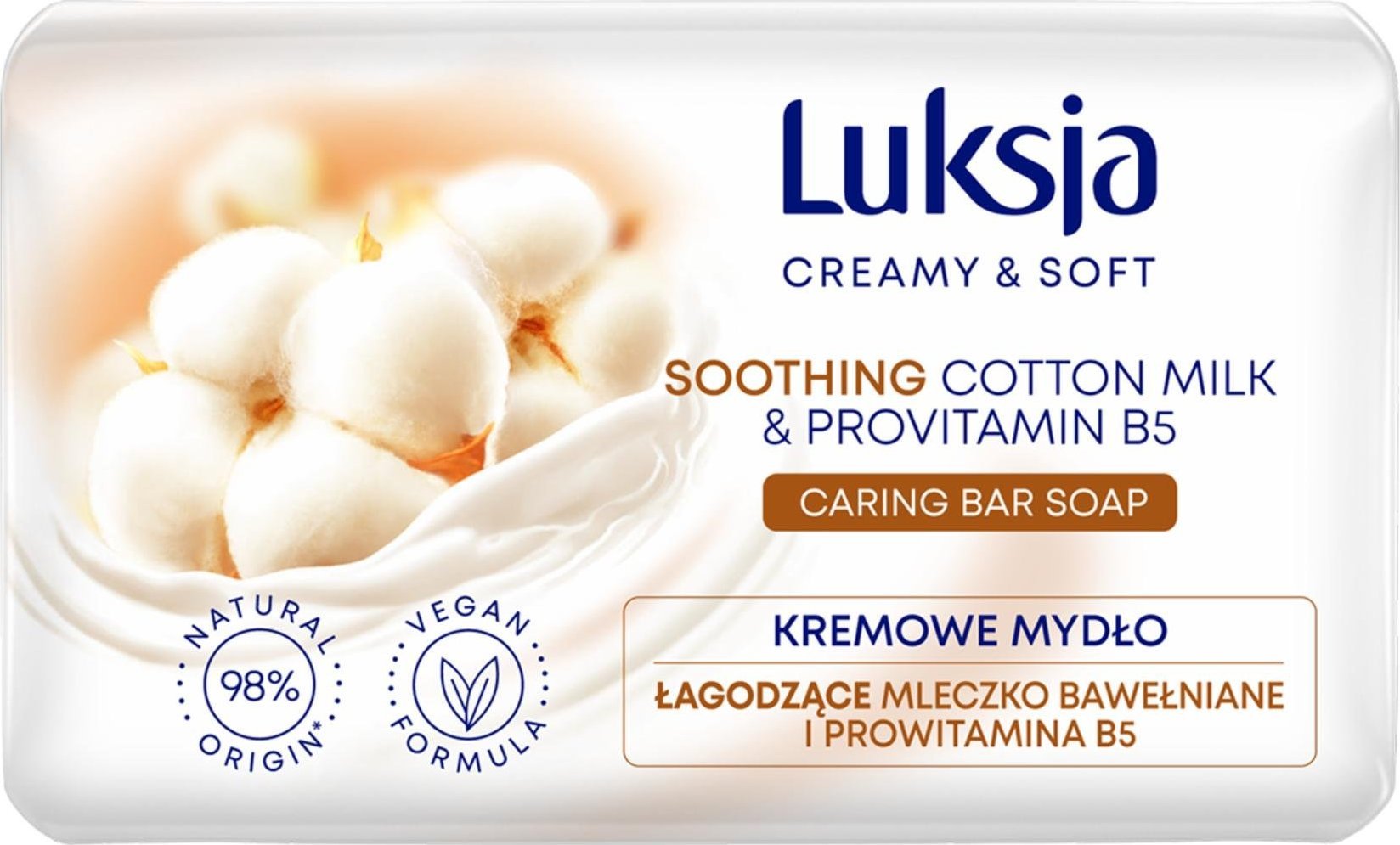 Sarantis Luksja Creamy & Soft Łagodzące Kremowe Mydło w kostce Mleczko Bawełniane & Prowitamina B5 90g