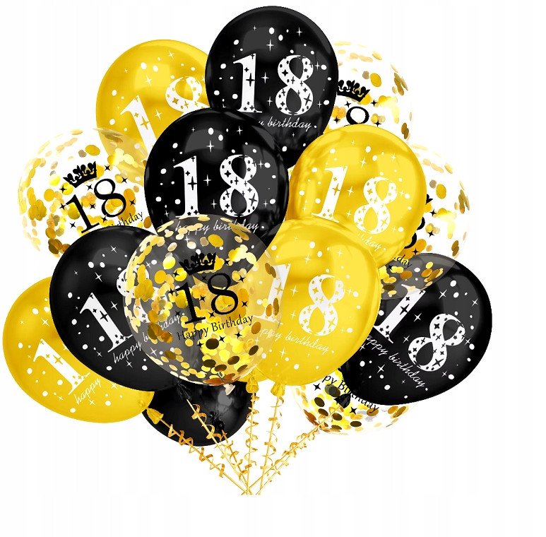 Balony na 18 urodziny osiemnastka dekoracja Konfetti ZESTAW 12 szt. czarne