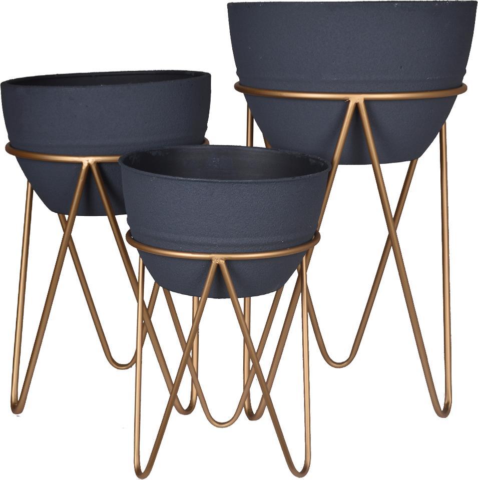 Selsey SELSEY Zestaw trzech doniczek Robbinest szare na złotym stelażu