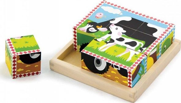 Viga Toys Układanka Drewniana Puzzle Viga Toys 6 Klocków 6 Obrazków Farma