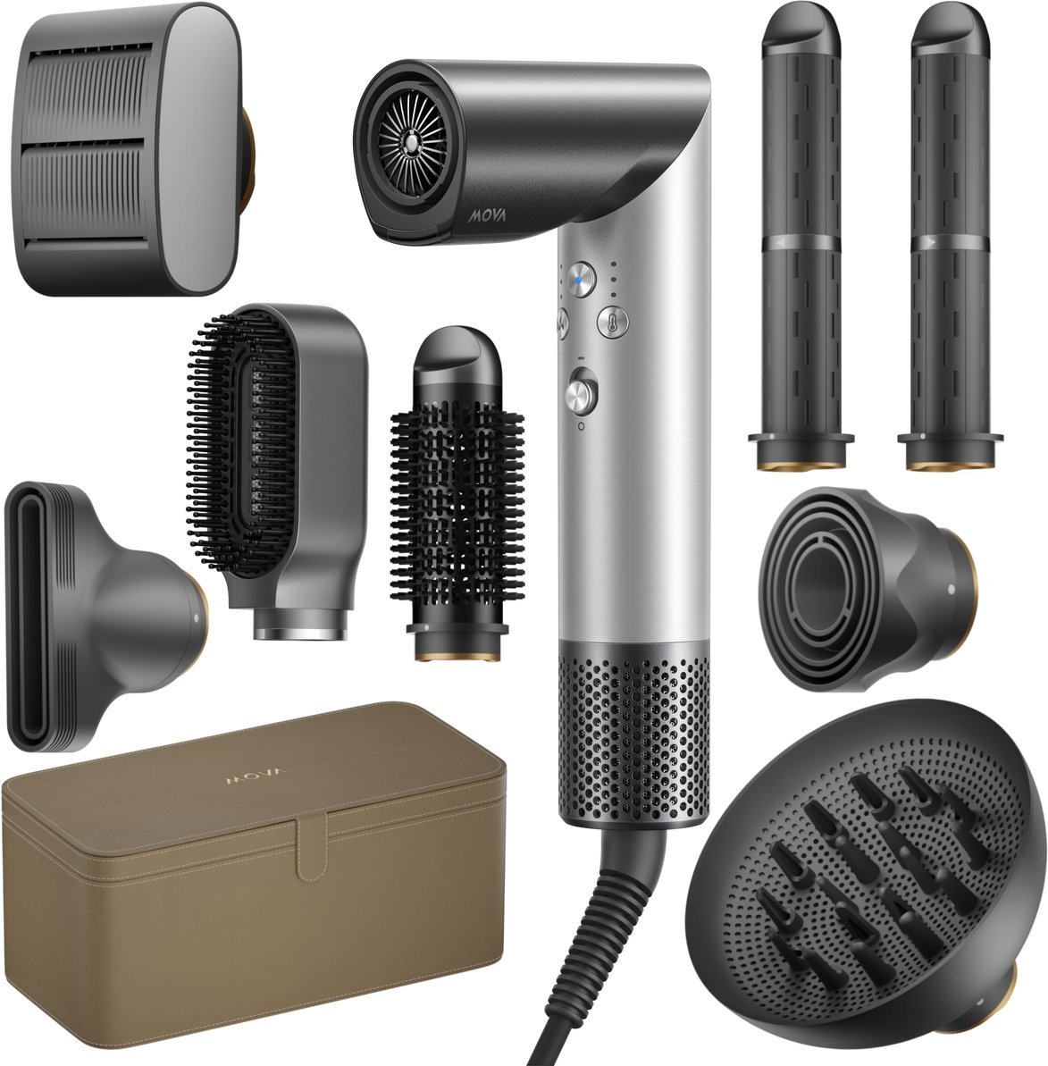 Suszarka do Włosów MOVA Master 10 Luna Srebrna Zestaw 8 Nasadek NTC 1600W