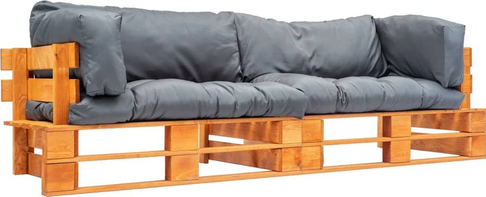 vidaXL VidaXL 2-częściowy zestaw ogrodowy z palet, szare poduszki, sosna
