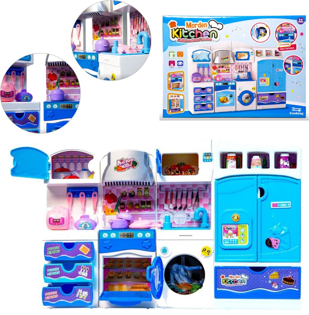 Kuchnia duży zestaw mebelków dla lalek - niebieski