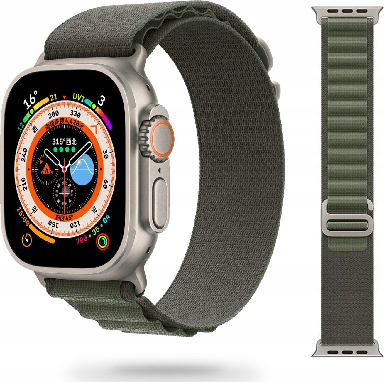 Tech Craft Materiałowy pasek Apple Watch ( 42 / 44 / 45 / 49 mm ) khaki