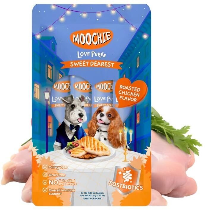 MOOCHIE Love Puree Chicken 4x15g przysmak dla psa o smaku pieczonego kurczaka