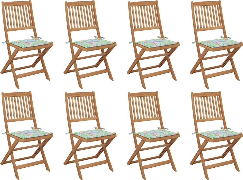 vidaXL Składane krzesła ogrodowe z poduszkami, 8 szt., drewno akacjowe
