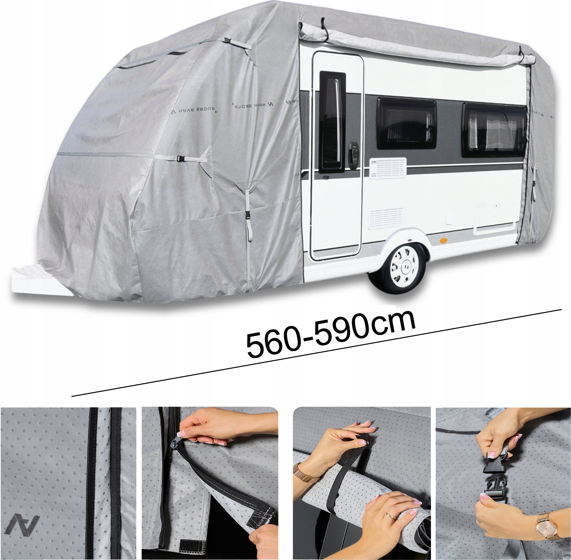 Nava Group POKROWIEC NA PRZYCZEPĘ KEMPINGOWĄ 560-590 ANGIELSKA + PASY